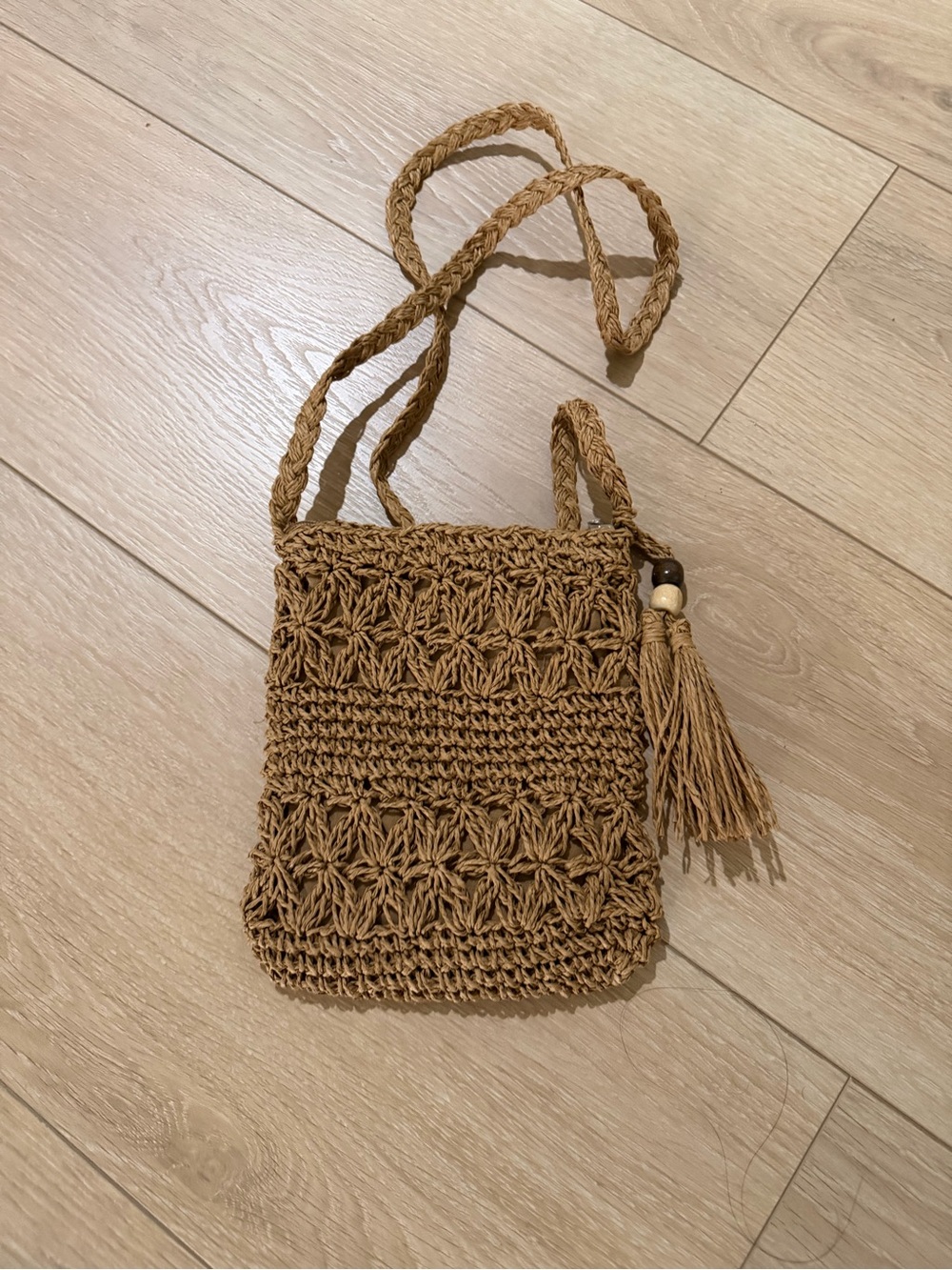 Handwoven Brown Crossbody Bag with Tassel lightweight